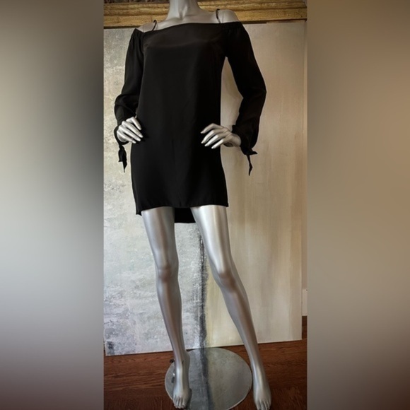 Amanda Uprichard Black Silk Off Shoulder Mini Dress, S - Picture 1 of 8